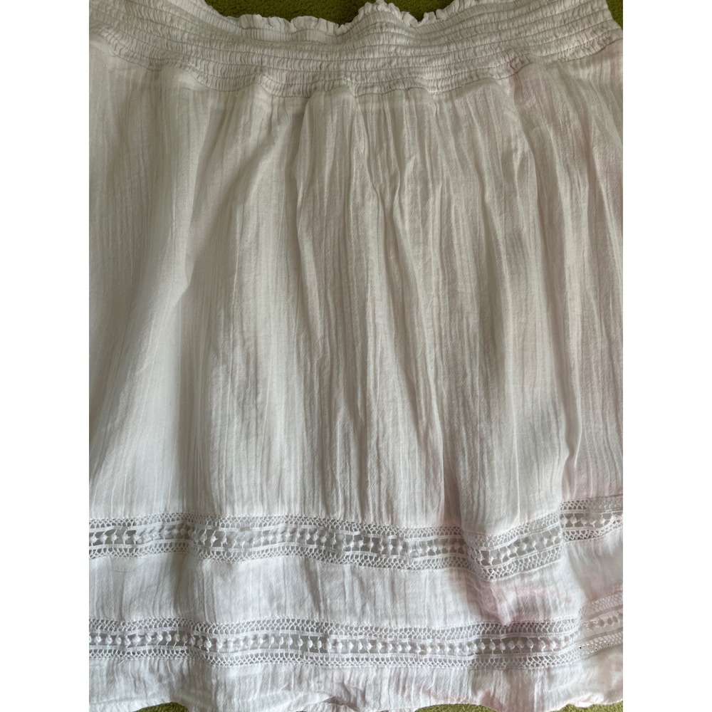 White Mini Skirt Smocked Waist Crochet‎ Trim Casual Summer Beach S small defect